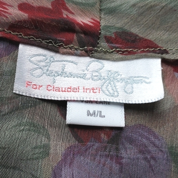 RARE Vintage Stephanie Buffington Sage Green Sheer Floral Kimono /Robe Size M/L - Picture 10 of 12